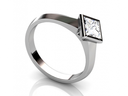 bezel set solitaire diamond princess cut ring SPAP41 profile view 